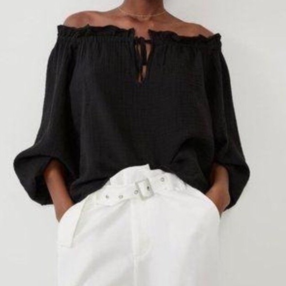 NWT - Women's Zara black oversized off shoulder textured weave top size small